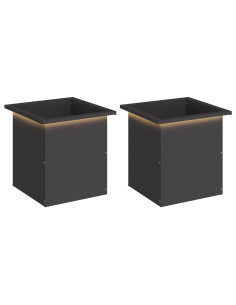 Fioriera da giardino con LED 2 pz Nero 40 x 40 x 40 cm Acciaio