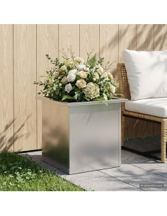 Fioriera da giardino con LED Argento 40 x 40 x 40 cm
