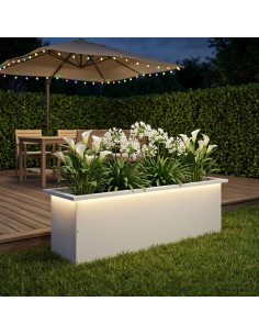 Fioriera da giardino con LED Bianco 30 x 100 x 30 cm Acciaio