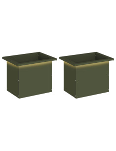 Fioriera da giardino con LED 2 pz Verde Oliva 30 x 40 x 30 cm
