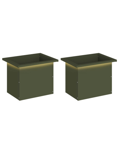 Fioriera da giardino con LED 2 pz Verde Oliva 30 x 40 x 30 cm