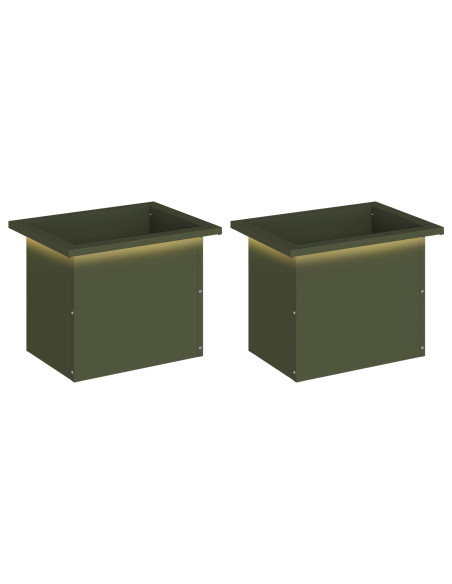 Fioriera da giardino con LED 2 pz Verde Oliva 30 x 40 x 30 cm