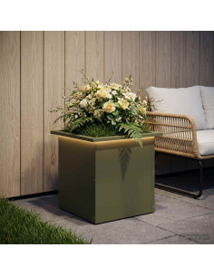 Fioriera da giardino con LED Verde Oliva 40 x 40 x 40 cm
