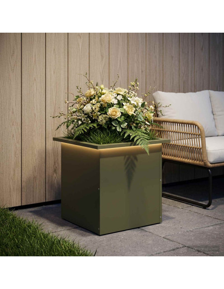Fioriera da giardino con LED Verde Oliva 40 x 40 x 40 cm