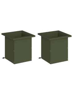 Fioriera da giardino con LED 2 pz Verde Oliva 30 x 30 x 30 cm 2
