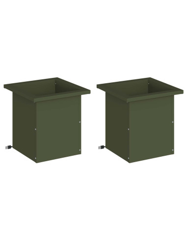 Fioriera da giardino con LED 2 pz Verde Oliva 30 x 30 x 30 cm
