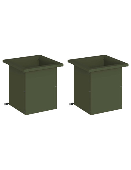 Fioriera da giardino con LED 2 pz Verde Oliva 30 x 30 x 30 cm