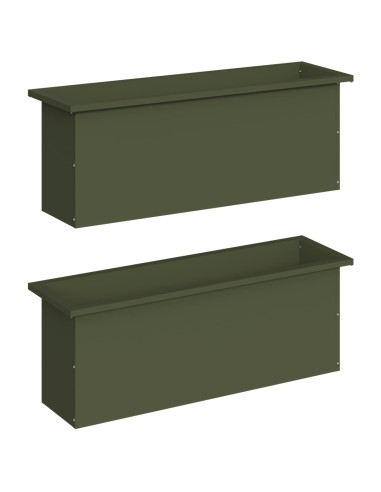 Fioriera da giardino con LED 2 pz Verde Oliva 30 x 100 x 30 cm