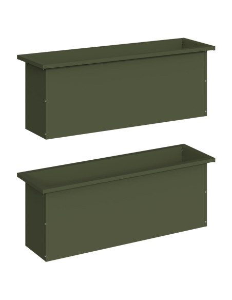 Fioriera da giardino con LED 2 pz Verde Oliva 30 x 100 x 30 cm