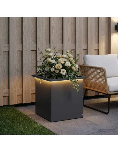 Fioriera da giardino con LED Antracite 40 x 40 x 40 cm Acciaio