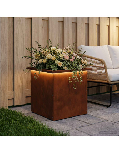 Fioriera da giardino con LED Ruggine 40 x 40 x 40 cm