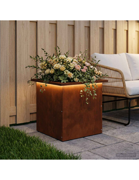 Fioriera da giardino con LED Ruggine 40 x 40 x 40 cm