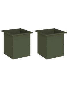 Fioriera da giardino con LED 2 pz Verde Oliva 40 x 40 x 40 cm 2