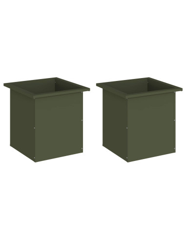 Fioriera da giardino con LED 2 pz Verde Oliva 40 x 40 x 40 cm