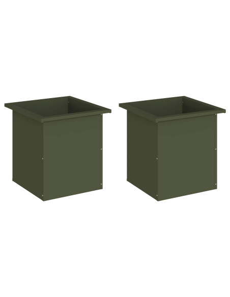 Fioriera da giardino con LED 2 pz Verde Oliva 40 x 40 x 40 cm