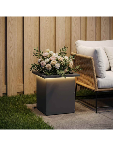 Fioriera da giardino con LED Antracite 30 x 30 x 30 cm Acciaio