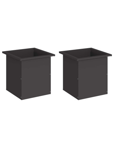 Fioriera da giardino con LED 2 pz Nero 40 x 40 x 40 cm Acciaio