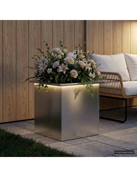 Fioriera da giardino con LED Argento 40 x 40 x 40 cm