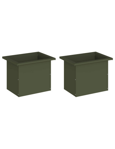 Fioriera da giardino con LED 2 pz Verde Oliva 30 x 40 x 30 cm