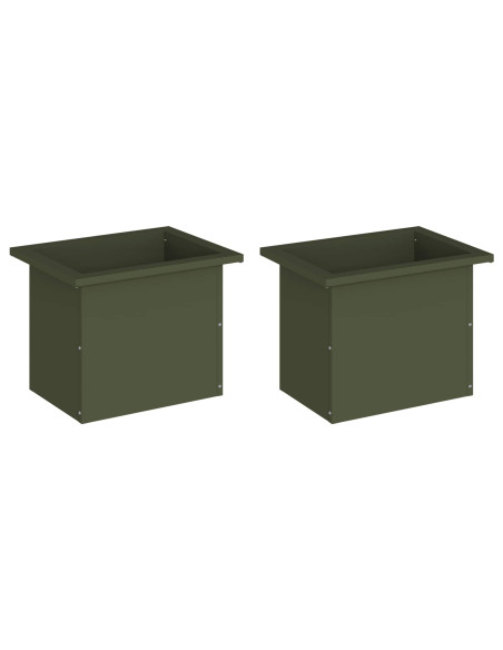 Fioriera da giardino con LED 2 pz Verde Oliva 30 x 40 x 30 cm