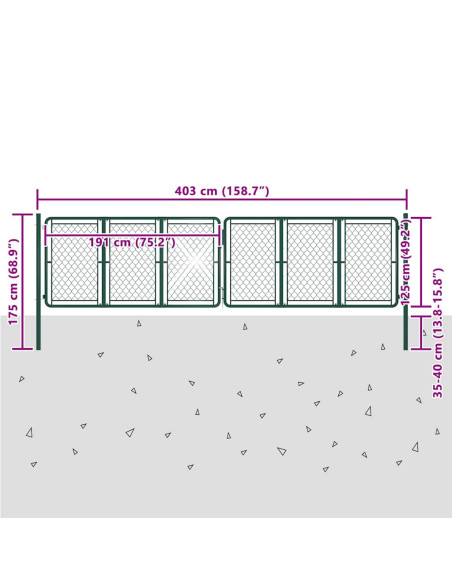 Cancello da Giardino in Acciaio 400x125 cm Verde