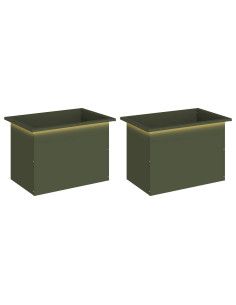 Fioriera da giardino con LED 2 pz Verde Oliva 40 x 60 x 40 cm