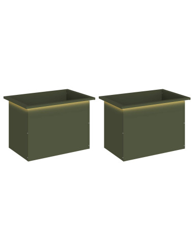 Fioriera da giardino con LED 2 pz Verde Oliva 40 x 60 x 40 cm