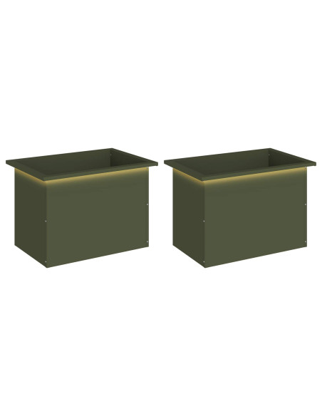 Fioriera da giardino con LED 2 pz Verde Oliva 40 x 60 x 40 cm