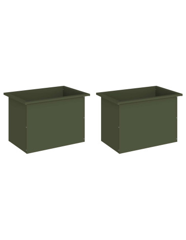 Fioriera da giardino con LED 2 pz Verde Oliva 40 x 60 x 40 cm