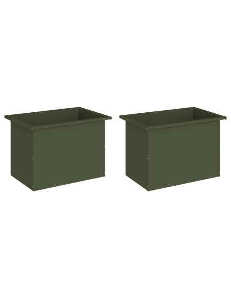Fioriera da giardino con LED 2 pz Verde Oliva 40 x 60 x 40 cm