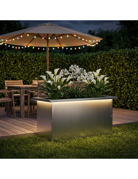 Fioriera da giardino con LED Argento 30 x 60 x 30 cm