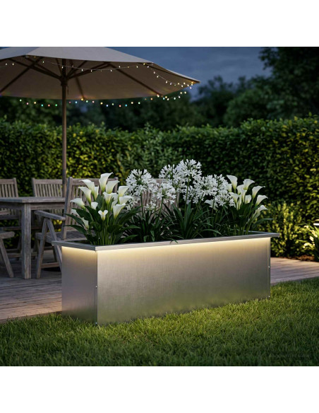 Fioriera da giardino con LED Argento 30 x 100 x 30 cm