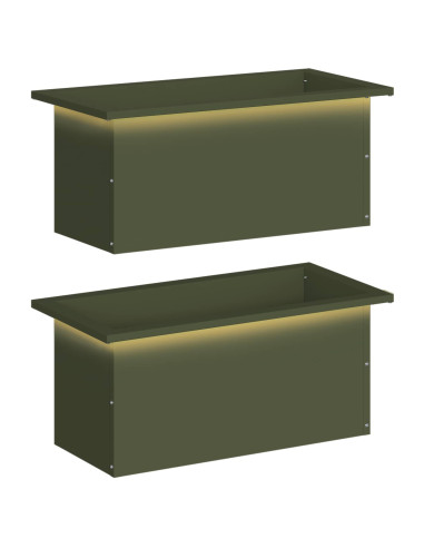 Fioriera da giardino con LED 2 pz Verde Oliva 30 x 60 x 30 cm
