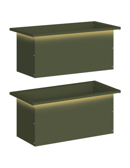 Fioriera da giardino con LED 2 pz Verde Oliva 30 x 60 x 30 cm