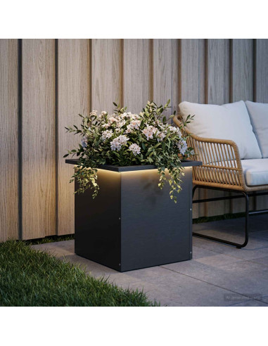 Fioriera da giardino con LED Nero 40 x 40 x 40 cm Acciaio