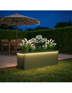 Fioriera da giardino con LED Verde Oliva 30 x 100 x 30 cm