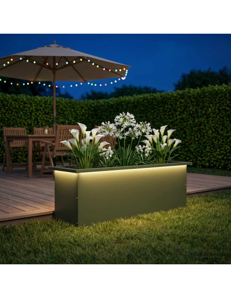 Fioriera da giardino con LED Verde Oliva 30 x 100 x 30 cm