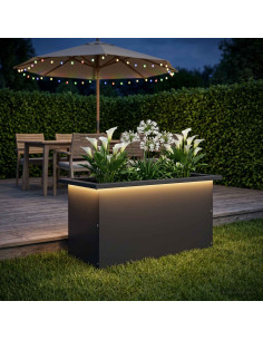 Fioriera da giardino con LED Nero 30 x 60 x 30 cm Acciaio