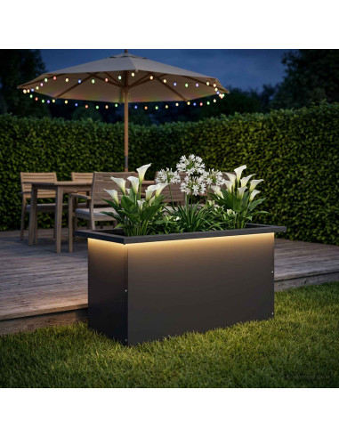 Fioriera da giardino con LED Nero 30 x 60 x 30 cm Acciaio
