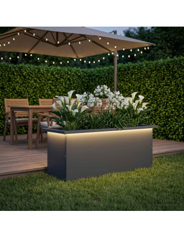 Fioriera da giardino con LED Antracite 30 x 80 x 30 cm Acciaio