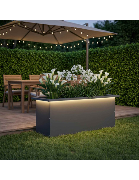 Fioriera da giardino con LED Antracite 30 x 80 x 30 cm Acciaio