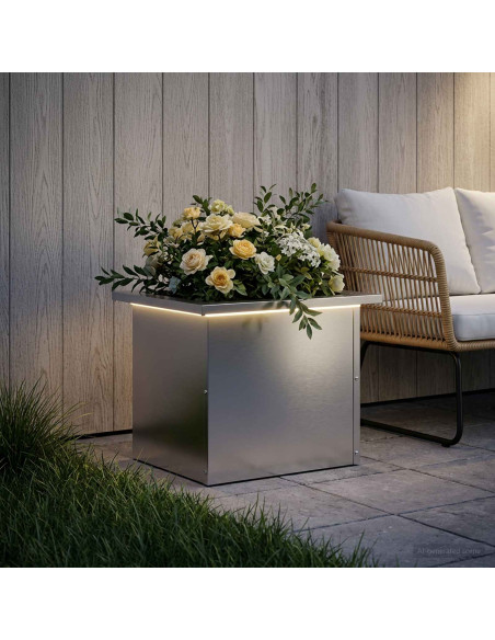 Fioriera da giardino con LED Argento 30 x 40 x 30 cm