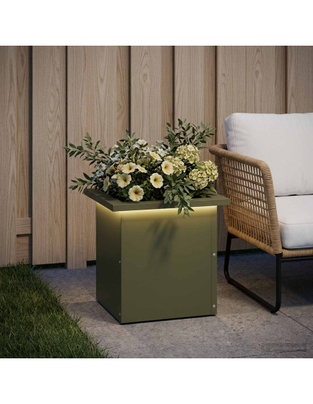 Fioriera da giardino con LED Verde Oliva 30 x 30 x 30 cm