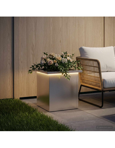 Fioriera da giardino con LED Argento 30 x 30 x 30 cm