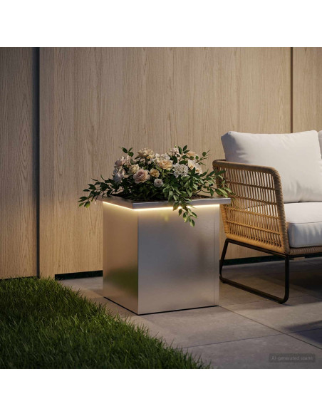 Fioriera da giardino con LED Argento 30 x 30 x 30 cm