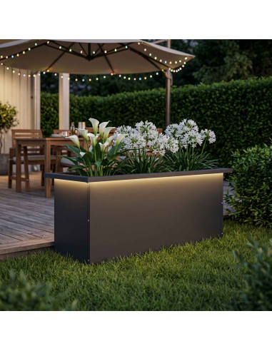 Fioriera da giardino con LED Nero 30 x 80 x 30 cm Acciaio