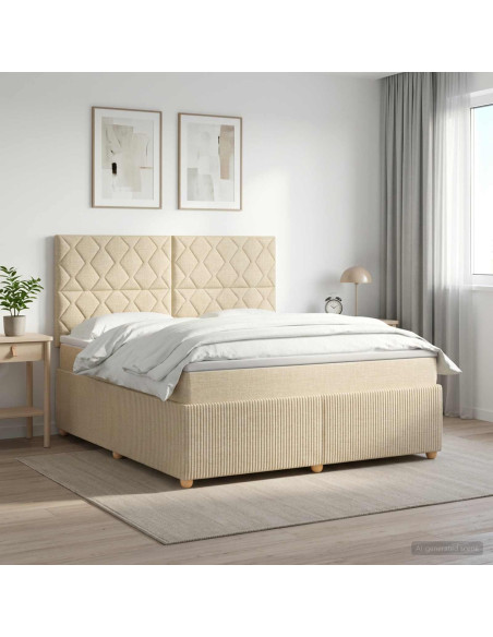 Letto box spring con materasso Crema 160 x 200 cm Tessuto