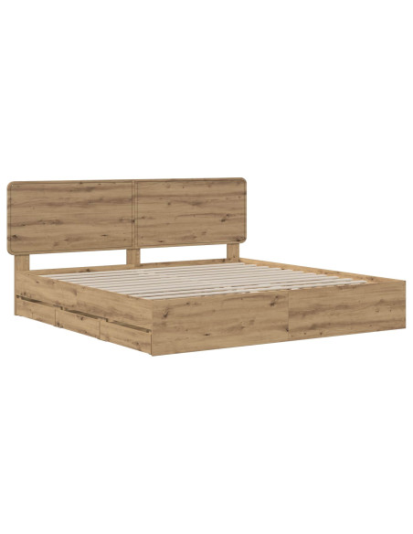 Bed Frame with Storage and Headboard Artisan Oak 180 x 200 cm