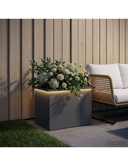 Fioriera da giardino con LED Antracite 40 x 60 x 40 cm Acciaio