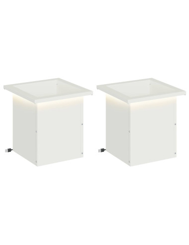 Fioriera da giardino con LED 2 pz Bianco 30 x 30 x 30 cm